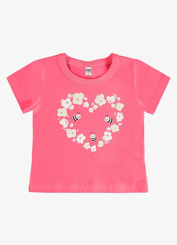 Rovi Kids - Blusa Infantil Meia Malha com Estampa Rosa