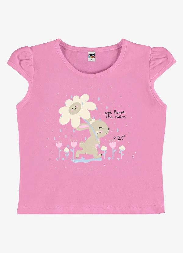 Rovi Kids - Blusa Infantil Meia Malha com Estampa Rosa