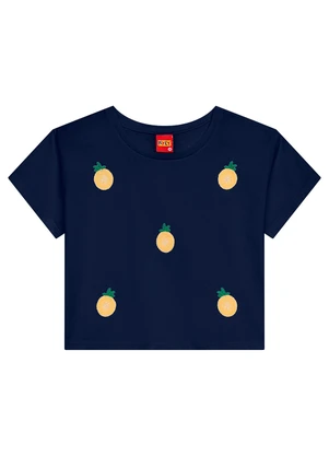 Kyly - Blusa Infantil Menina Abacaxi Azul Marinho - KYLY