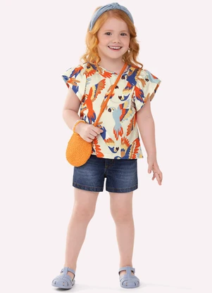 Nanai - Blusa Infantil Menina Araras Bege - NANAI