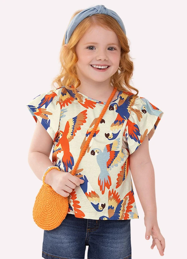 Nanai - Blusa Infantil Menina Araras Bege