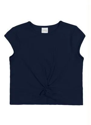 Alakazoo - Blusa Infantil Menina Básica com Torção Azul - ALAKAZOO