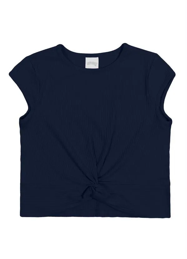 Alakazoo - Blusa Infantil Menina Básica com Torção Azul