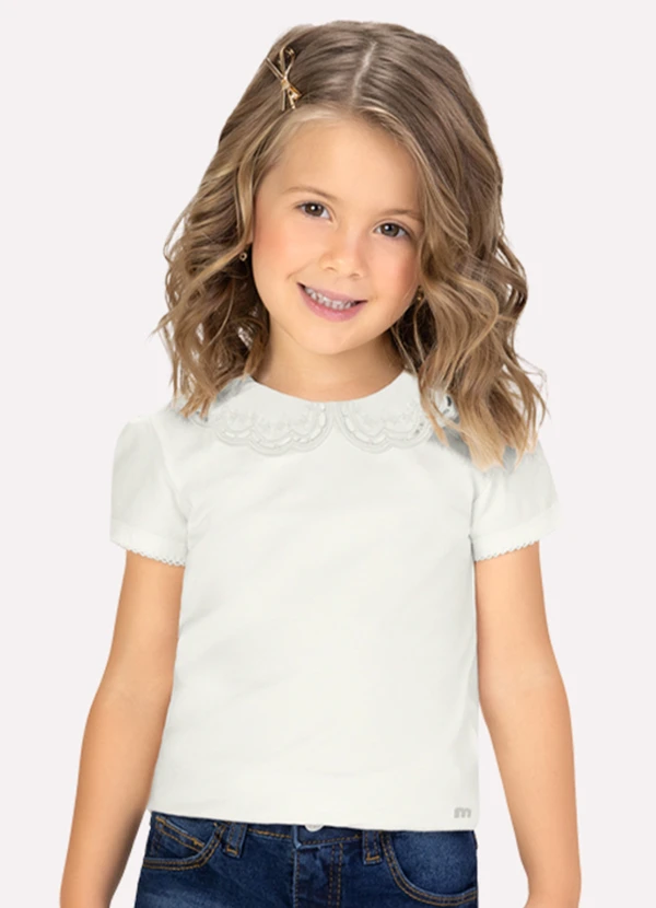 Milon - Blusa Infantil Menina Bordada Off White