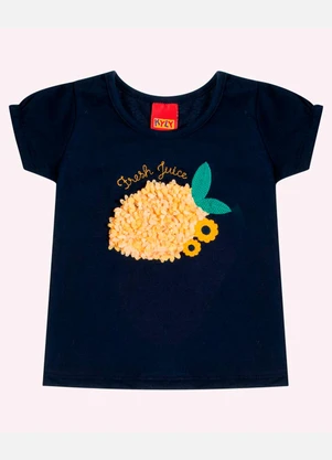 Kyly - Blusa Infantil Menina Bordado Azul Marinho - KYLY