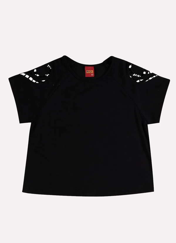 Kyly - Blusa Infantil Menina Bordado Preto