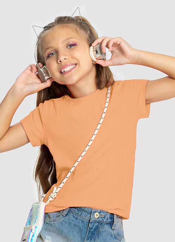 Alakazoo - Blusa Infantil Menina Canelada Básica Laranja