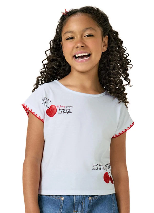 Kyly - Blusa Infantil Menina Cerejas Branco