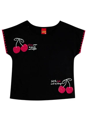 Kyly - Blusa Infantil Menina Cerejas Preto - KYLY