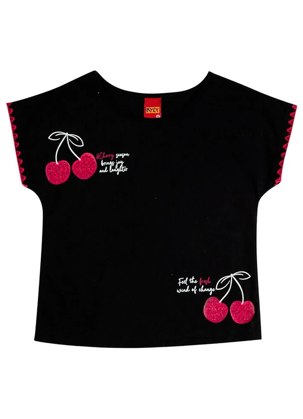Kyly - Blusa Infantil Menina Cerejas Preto