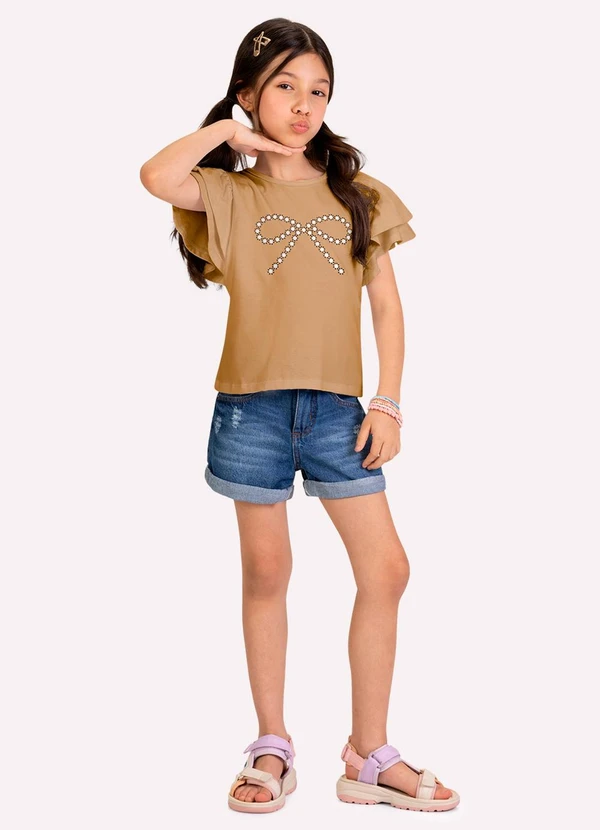 Kyly - Blusa Infantil Menina com Babados Marrom