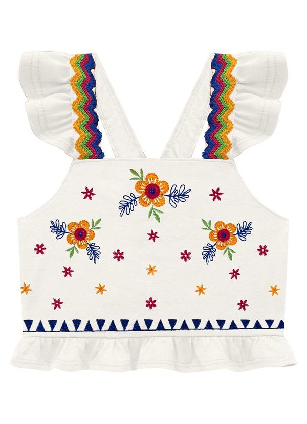 Nanai - Blusa Infantil Menina com Bordado Off White