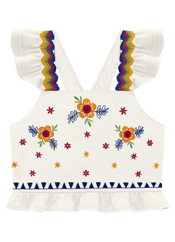 Nanai - Blusa Infantil Menina com Bordado Off White