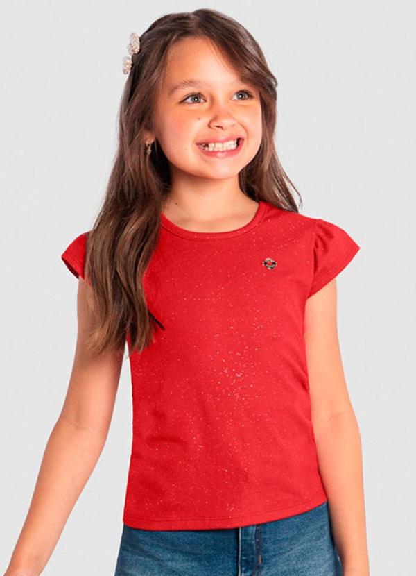 Brandili - Blusa Infantil Menina com Brilho Vermelho