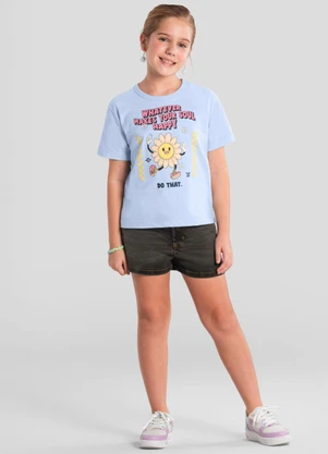 Brandili - Blusa Infantil Menina com Estampa de Flor Azul - BRANDILI