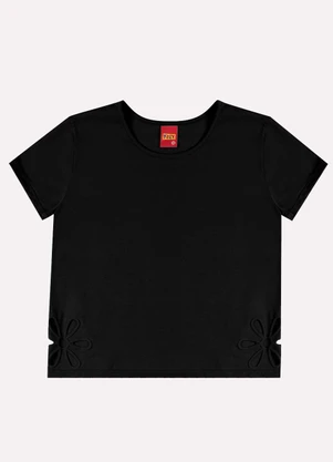 Kyly - Blusa Infantil Menina Corte a Laser Preto - KYLY