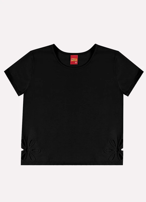 Kyly - Blusa Infantil Menina Corte a Laser Preto