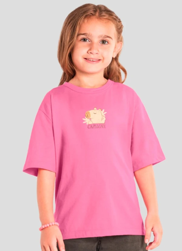 Brandili - Blusa Infantil Menina de Capivara Rosa
