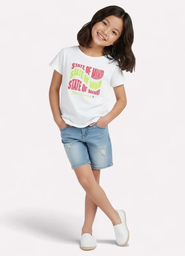 Kyly - Blusa Infantil Menina Decote Redondo Off White