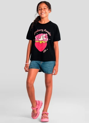 Brandili - Blusa Infantil Menina do Lotso Brilhante Preto - BRANDILI