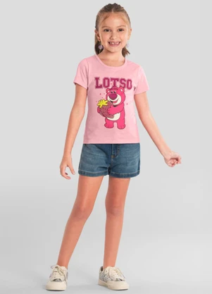 Brandili - Blusa Infantil Menina do Lotso com Brilho Rosa - BRANDILI