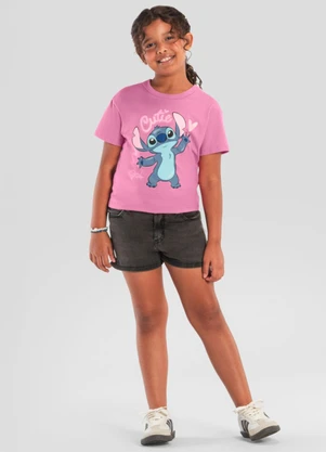 Brandili - Blusa Infantil Menina do Stitch com Glitter Rosa - BRANDILI