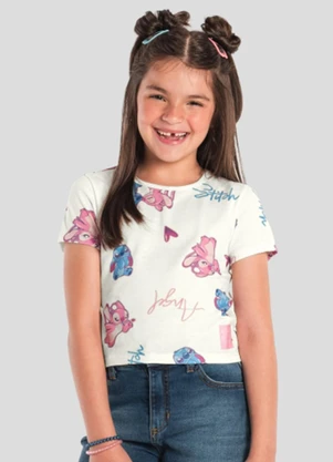 Brandili - Blusa Infantil Menina do Stitch Cropped Natural - BRANDILI