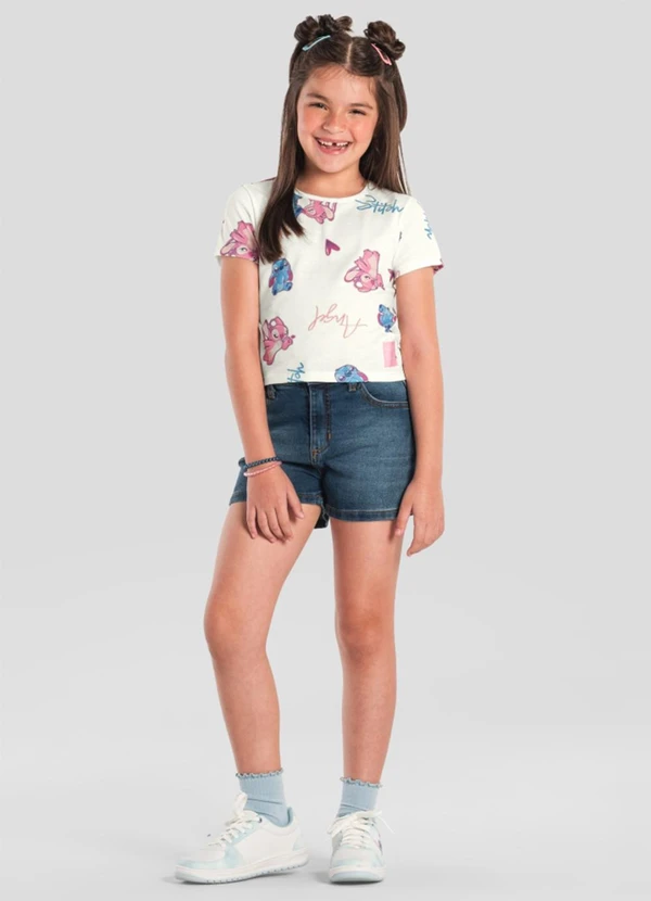 Brandili - Blusa Infantil Menina do Stitch Cropped Natural 2