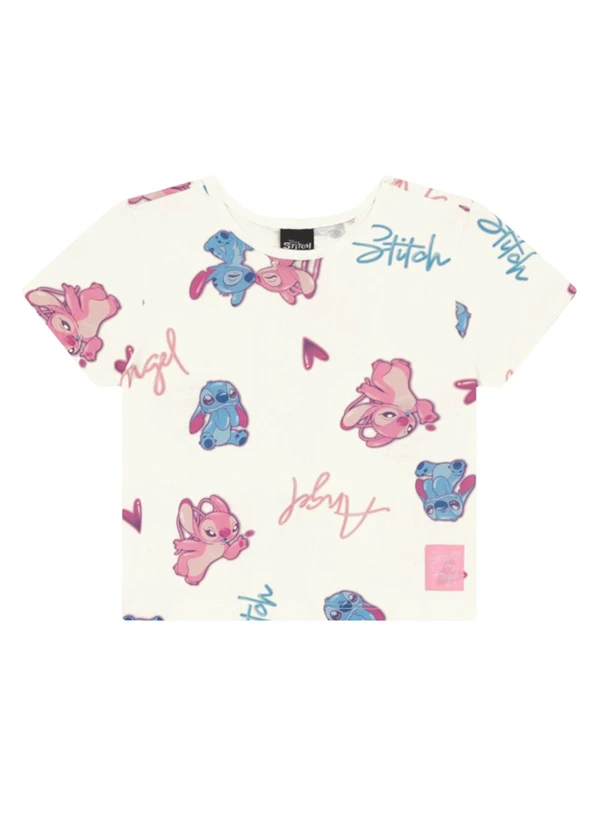 Brandili - Blusa Infantil Menina do Stitch Cropped Natural 3