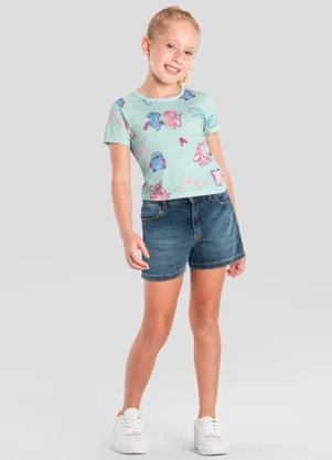 Brandili - Blusa Infantil Menina do Stitch Cropped Verde - BRANDILI
