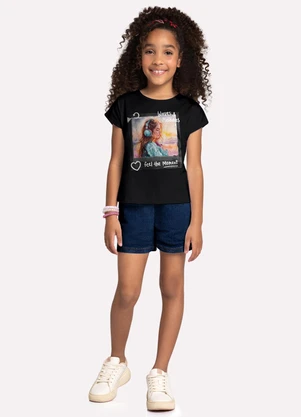 Kyly - Blusa Infantil Menina em Algodão Preto - KYLY