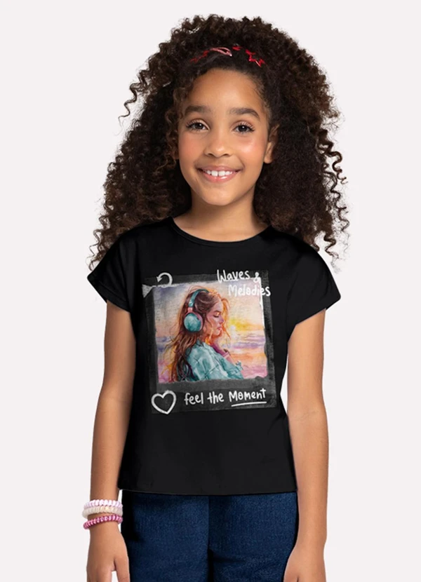 Kyly - Blusa Infantil Menina em Algodão Preto