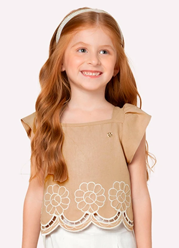 Milon - Blusa Infantil Menina em Linho Milon Bege 2