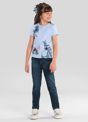 Brandili - Blusa Infantil Menina em Malha do Stitch Azul - BRANDILI