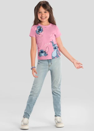 Brandili - Blusa Infantil Menina em Malha do Stitch Rosa - BRANDILI