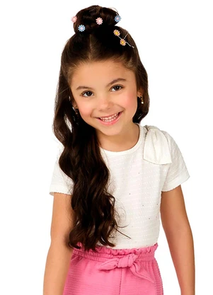 Marlan - Blusa Infantil Menina em Malha Poá Strass Bege - MARLAN