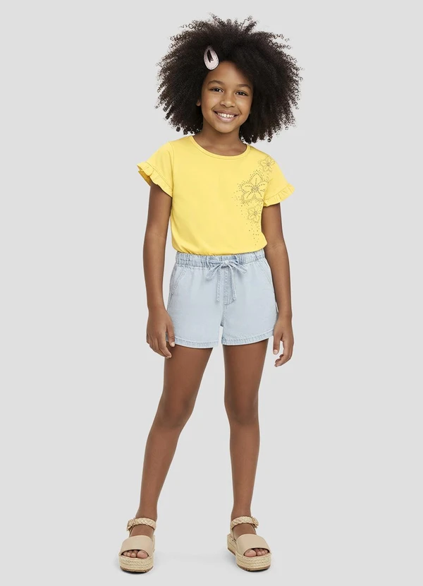 Kely Kety - Blusa Infantil Menina em Meia Malha Amarelo