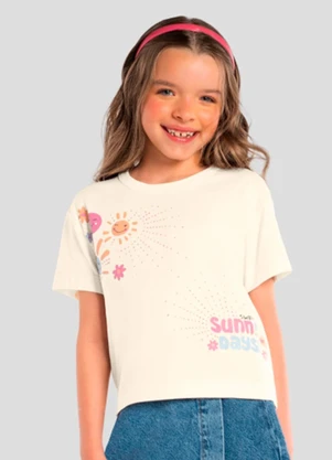 Brandili - Blusa Infantil Menina em Meia Malha Bege - BRANDILI