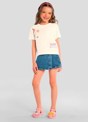 Brandili - Blusa Infantil Menina em Meia Malha Bege - BRANDILI