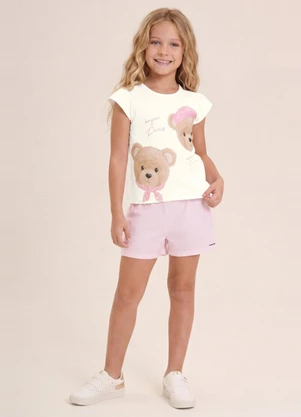 Brandili - Blusa Infantil Menina em Meia Malha Bege - BRANDILI