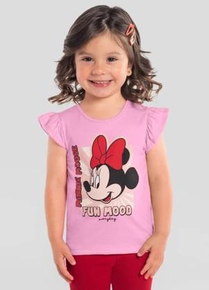 Brandili - Blusa Infantil Menina em Meia Malha Rosa - BRANDILI