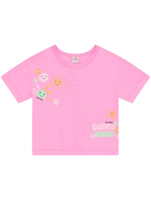 Brandili - Blusa Infantil Menina em Meia Malha Rosa - BRANDILI