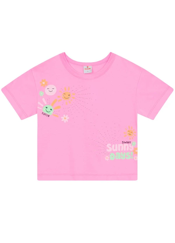 Brandili - Blusa Infantil Menina em Meia Malha Rosa