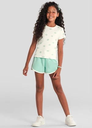 Brandili - Blusa Infantil Menina em Ribana Florida Natural - BRANDILI