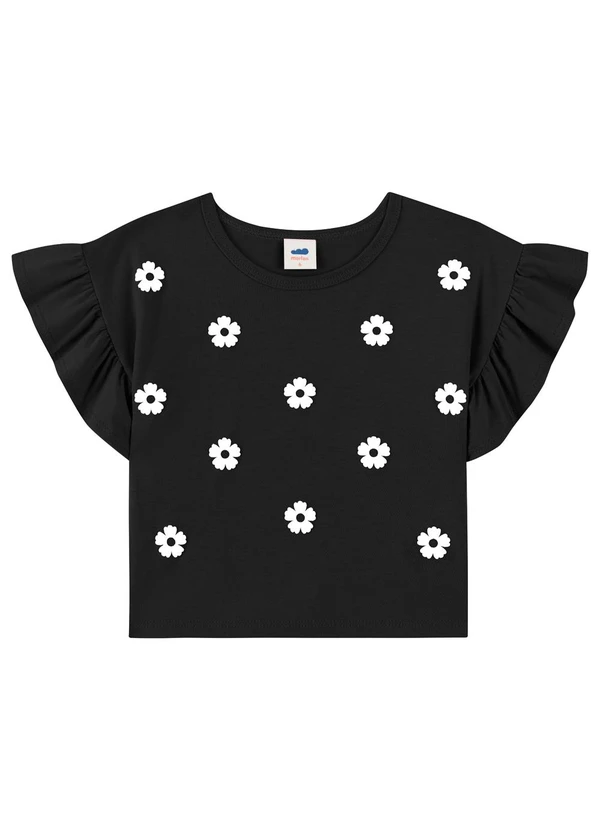 Marlan - Blusa Infantil Menina Estampa Puff Strass Preto