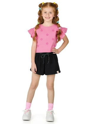 Marlan - Blusa Infantil Menina Estampa Puff Strass Rosa - MARLAN