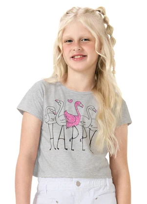 Kyly - Blusa Infantil Menina Flamingos Cinza - KYLY