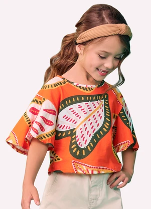 Blusa Infantil Menina Folhas Nanai (Laranja) - NANAI