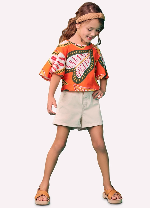 Nanai - Blusa Infantil Menina Folhas Nanai Laranja 2
