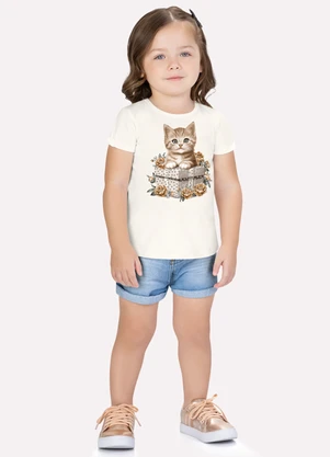 Blusa Infantil Menina Gatinha Milon (Bege) - MILON